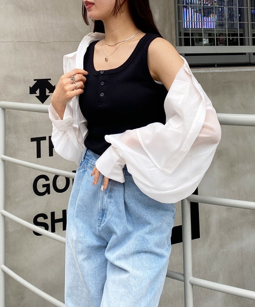 INGNI（イング）の「ラメシアーショートシャツ（シャツ/ブラウス・レディース・アイボリー/ピンク/ライトグレー/ミント/ブラック・M）」の14枚目の写真