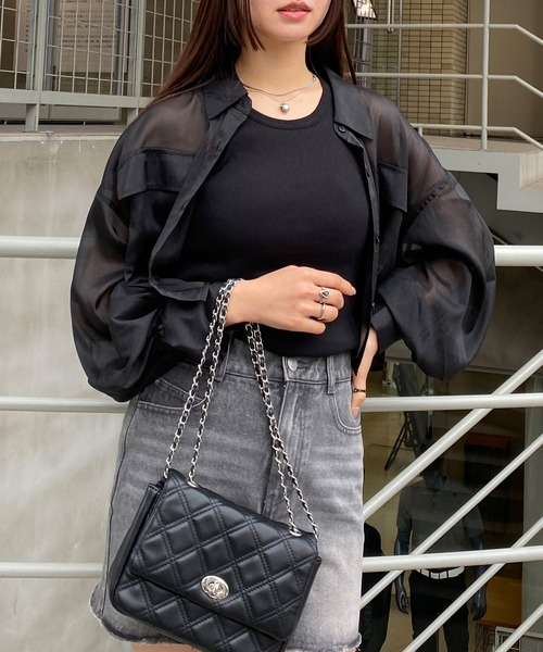 INGNI（イング）の「ラメシアーショートシャツ（シャツ/ブラウス・レディース・アイボリー/ピンク/ライトグレー/ミント/ブラック・M）」の16枚目の写真