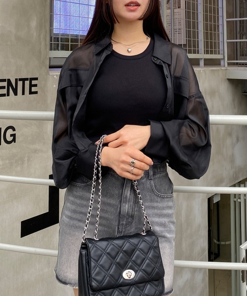 INGNI（イング）の「ラメシアーショートシャツ（シャツ/ブラウス・レディース・アイボリー/ピンク/ライトグレー/ミント/ブラック・M）」の17枚目の写真