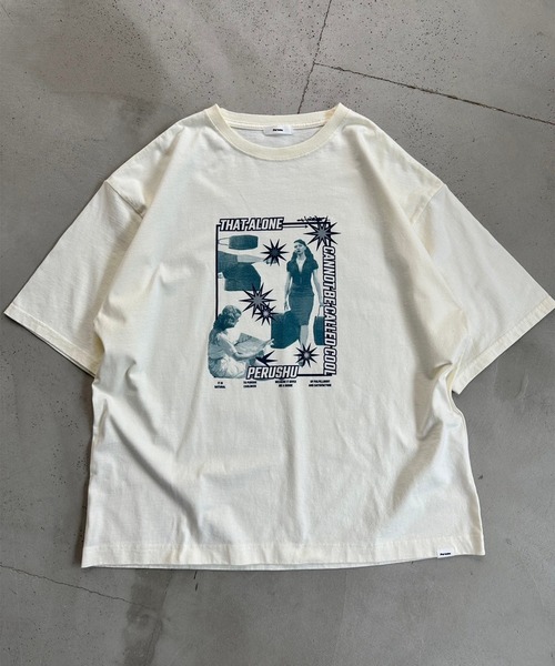Perushu（ペルーシュ）の「ヴィンテージライクアソートプリントTシャツ（Tシャツ/カットソー・メンズ・ホワイト/ブラック/グレー/ホワイト系その他/ホワイト系その他2/ブラウン/ブラック系その他2/アイボリー/ブラック系その他・MEDIUM/LARGE）」の3枚目の写真