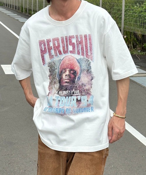 Perushu（ペルーシュ）の「ヴィンテージライクアソートプリントTシャツ（Tシャツ/カットソー・メンズ・ホワイト/ブラック/グレー/ホワイト系その他/ホワイト系その他2/ブラウン/ブラック系その他2/アイボリー/ブラック系その他・MEDIUM/LARGE）」の21枚目の写真