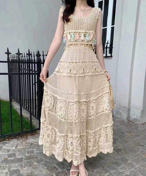 【セール】クロシェ編みセットアップ ボヘミアン夏服（セットアップ）｜Miniministore（ミニミニストア）