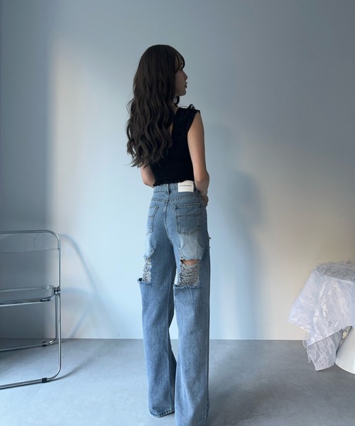 MAINLYTRULY（メインリィトゥルリィ）の「カップ付き ラインストーン タンクトップ（キャミソール・レディース・ブラック・FREE）」の5枚目の写真