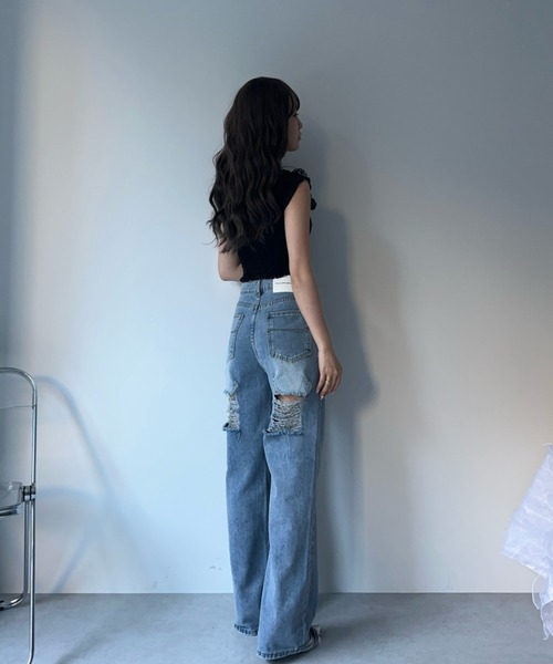 MAINLYTRULY（メインリィトゥルリィ）の「カップ付き ラインストーン タンクトップ（キャミソール・レディース・ブラック・FREE）」の6枚目の写真