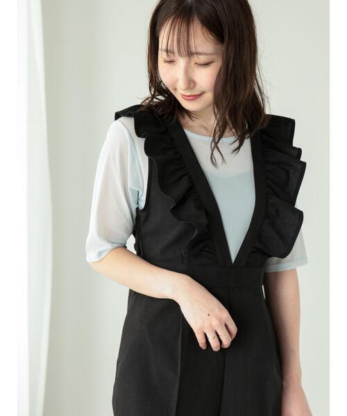 Te chichi TERRASSE(テチチテラス)の「◎シアーハーフスリーブトップス(Tシャツ/カットソー・レディース・ブラック/オフホワイト/グレー・F)」の9枚目の写真