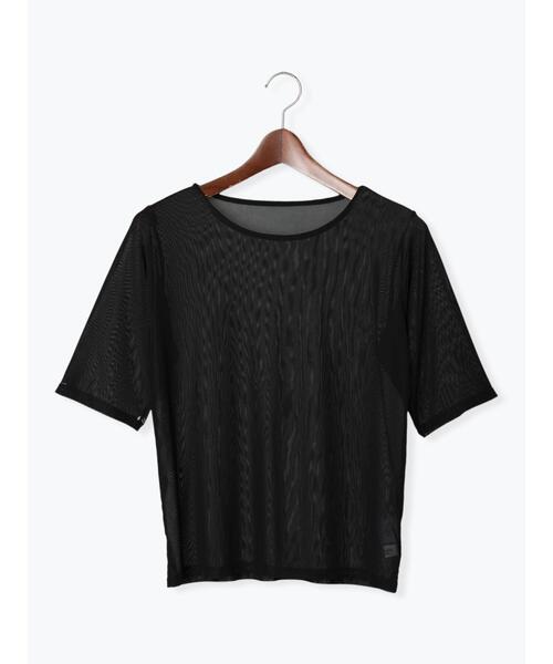 Te chichi TERRASSE(テチチテラス)の「◎シアーハーフスリーブトップス(Tシャツ/カットソー・レディース・ブラック/オフホワイト/グレー・F)」の10枚目の写真