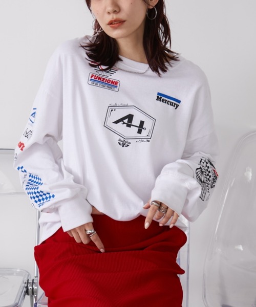 Auntie Rosa Holiday(アンティローザホリデー)の「サムホール付きレーシングロゴロンTEE(Tシャツ/カットソー・レディース・チャコールグレー/オフホワイト/イエロー・FREE)」の2枚目の写真