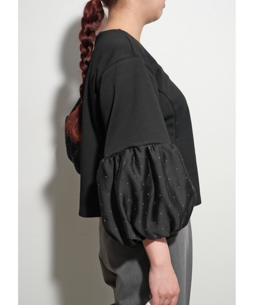palm RICHE(ポームリシュ)の「キラキラボリューム袖TOPS(シャツ/ブラウス・レディース・ベージュ/ブラック・M)」の10枚目の写真
