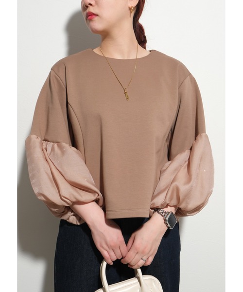 palm RICHE(ポームリシュ)の「キラキラボリューム袖TOPS(シャツ/ブラウス・レディース・ベージュ/ブラック・M)」の16枚目の写真
