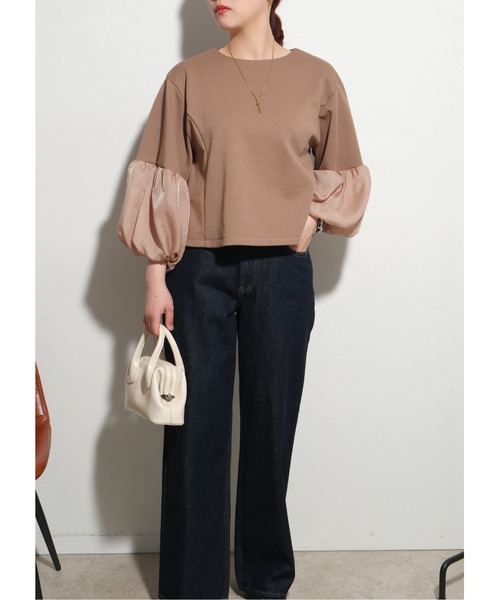 palm RICHE(ポームリシュ)の「キラキラボリューム袖TOPS(シャツ/ブラウス・レディース・ベージュ/ブラック・M)」の12枚目の写真