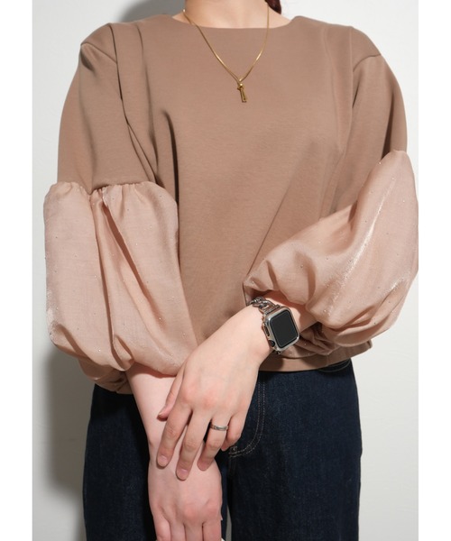 palm RICHE(ポームリシュ)の「キラキラボリューム袖TOPS(シャツ/ブラウス・レディース・ベージュ/ブラック・M)」の18枚目の写真