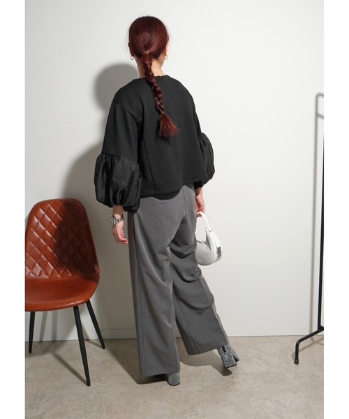 palm RICHE(ポームリシュ)の「キラキラボリューム袖TOPS(シャツ/ブラウス・レディース・ベージュ/ブラック・M)」の7枚目の写真