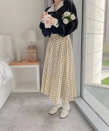 【LOWO】ドットAラインロングスカート【洗える】