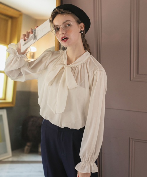 BONLECILL noir】ラメシフォンキャンディースリーブビッグリボン  