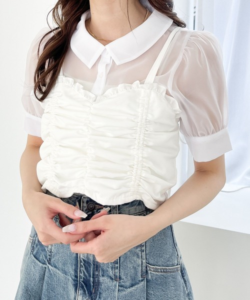 Heather(ヘザー)の「フリルビスチェSETブラウス 135056(シャツ/ブラウス・レディース・イエロー/オフホワイト/ブラック・FREE)」の2枚目の写真