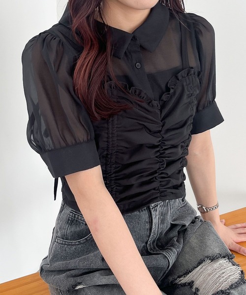 Heather(ヘザー)の「フリルビスチェSETブラウス 135056(シャツ/ブラウス・レディース・イエロー/オフホワイト/ブラック・FREE)」の3枚目の写真
