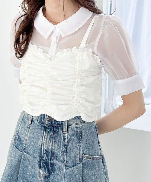 Heather(ヘザー)の「フリルビスチェSETブラウス 135056(シャツ/ブラウス・レディース・イエロー/オフホワイト/ブラック・FREE)」の4枚目の写真