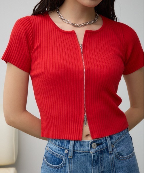 AZUL by moussy（アズールバイマウジー）の「Wジップショートスリーブプルオーバー（カーディガン/ボレロ・レディース・レッド/オフホワイト/ブルー/グレー/ブラック・FREE）」の2枚目の写真