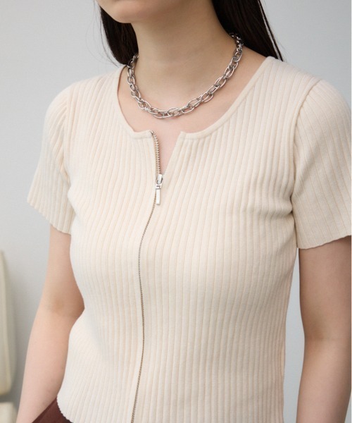 AZUL by moussy（アズールバイマウジー）の「Wジップショートスリーブプルオーバー（カーディガン/ボレロ・レディース・レッド/オフホワイト/ブルー/グレー/ブラック・FREE）」の3枚目の写真