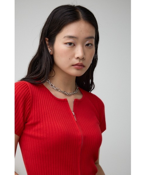 AZUL by moussy（アズールバイマウジー）の「Wジップショートスリーブプルオーバー（カーディガン/ボレロ・レディース・レッド/オフホワイト/ブルー/グレー/ブラック・FREE）」の16枚目の写真