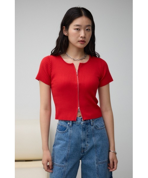 AZUL by moussy（アズールバイマウジー）の「Wジップショートスリーブプルオーバー（カーディガン/ボレロ・レディース・レッド/オフホワイト/ブルー/グレー/ブラック・FREE）」の15枚目の写真