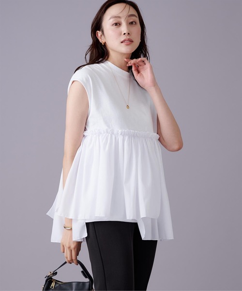UR'S(ユアーズ)の「ブロードペプラムトップス(Tシャツ/カットソー・レディース・オフホワイト/ブラック・M)」の11枚目の写真