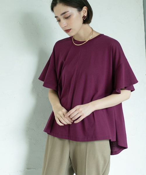 OPAQUE.CLIP（オペークドットクリップ）の「◆フリルスリーブカットソー【洗濯機洗い可】（Tシャツ/カットソー・レディース・ブラック/ライトベージュ/パープル系/ホワイト・38/40/42）」の4枚目の写真