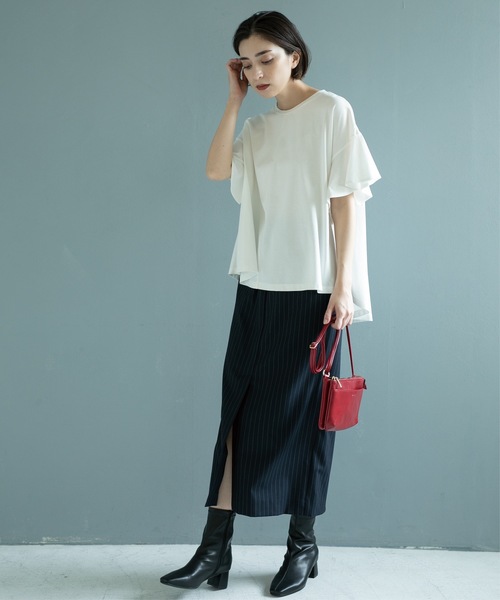 OPAQUE.CLIP（オペークドットクリップ）の「◆フリルスリーブカットソー【洗濯機洗い可】（Tシャツ/カットソー・レディース・ブラック/ライトベージュ/パープル系/ホワイト・38/40/42）」の5枚目の写真
