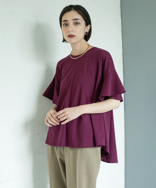 OPAQUE.CLIP（オペークドットクリップ）の「◆フリルスリーブカットソー【洗濯機洗い可】（Tシャツ/カットソー・レディース・ブラック/ライトベージュ/パープル系/ホワイト・38/40/42）」の17枚目の写真