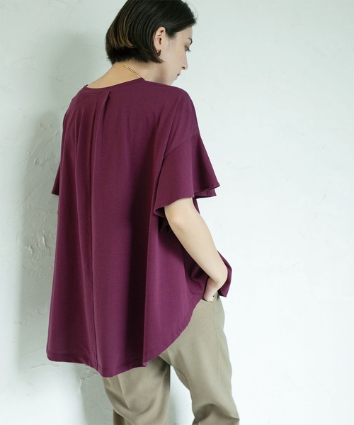 OPAQUE.CLIP（オペークドットクリップ）の「◆フリルスリーブカットソー【洗濯機洗い可】（Tシャツ/カットソー・レディース・ブラック/ライトベージュ/パープル系/ホワイト・38/40/42）」の16枚目の写真