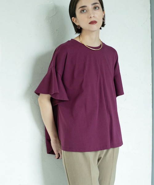 OPAQUE.CLIP（オペークドットクリップ）の「◆フリルスリーブカットソー【洗濯機洗い可】（Tシャツ/カットソー・レディース・ブラック/ライトベージュ/パープル系/ホワイト・38/40/42）」の15枚目の写真