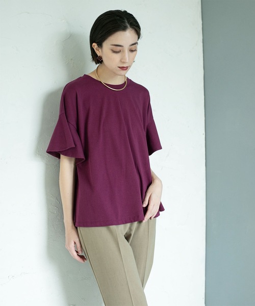 OPAQUE.CLIP（オペークドットクリップ）の「◆フリルスリーブカットソー【洗濯機洗い可】（Tシャツ/カットソー・レディース・ブラック/ライトベージュ/パープル系/ホワイト・38/40/42）」の14枚目の写真