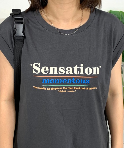 CRB(シーアールビー)の「ロゴフレンチスリーブTシャツ(Tシャツ/カットソー・レディース・ベージュ/オフホワイト/チャコール・F)」の7枚目の写真