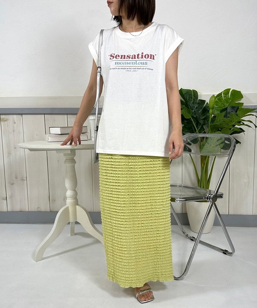 CRB(シーアールビー)の「ロゴフレンチスリーブTシャツ(Tシャツ/カットソー・レディース・ベージュ/オフホワイト/チャコール・F)」の15枚目の写真