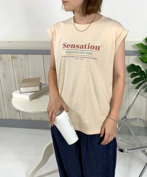 CRB(シーアールビー)の「ロゴフレンチスリーブTシャツ(Tシャツ/カットソー・レディース・ベージュ/オフホワイト/チャコール・F)」の16枚目の写真