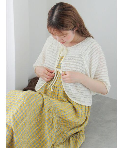 ehka sopo（エヘカソポ）の「フリルカットカーディガン（カーディガン/ボレロ・レディース・ブラック/サックスブルー/グリーン/キナリ・F）」の6枚目の写真