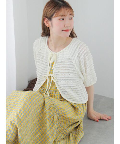 ehka sopo（エヘカソポ）の「フリルカットカーディガン（カーディガン/ボレロ・レディース・ブラック/サックスブルー/グリーン/キナリ・F）」の8枚目の写真