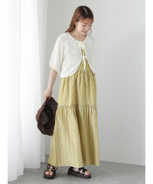 ehka sopo（エヘカソポ）の「フリルカットカーディガン（カーディガン/ボレロ・レディース・ブラック/サックスブルー/グリーン/キナリ・F）」の9枚目の写真