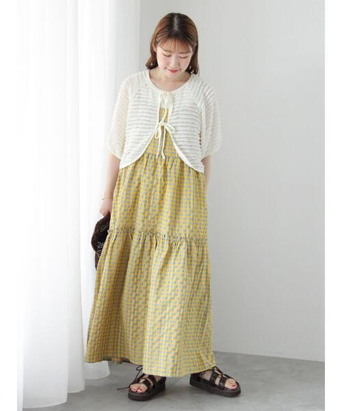 ehka sopo（エヘカソポ）の「フリルカットカーディガン（カーディガン/ボレロ・レディース・ブラック/サックスブルー/グリーン/キナリ・F）」の10枚目の写真