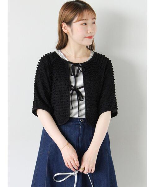 ehka sopo（エヘカソポ）の「フリルカットカーディガン（カーディガン/ボレロ・レディース・ブラック/サックスブルー/グリーン/キナリ・F）」の20枚目の写真