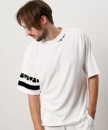 ROYAL FLASH | STUD MUFFIN/スタッドマフィン/TCパイル ベアハートボーダーフロッキープリント Tシャツ(Tシャツ/カットソー)