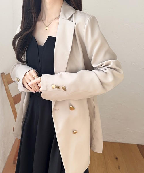mily bilet(ミウィビレット)の「【mily bilet】大人上品スタイル。裾スライドファスナー金ボタン使いテーラードジャケット(テーラードジャケット・レディース・ベージュ/ブラック・LARGE/MEDIUM/SMALL/X-LARGE)」の20枚目の写真