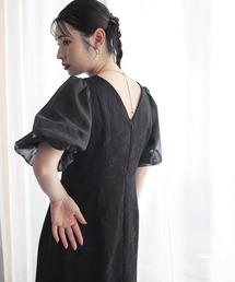 チュール刺繍切替デザインワンピースドレス〔Callarus〕（ドレス