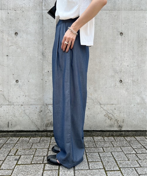 y/m（イム）の「デニムライクタックパンツ（スラックス・レディース・ネイビー・FREE）」の10枚目の写真