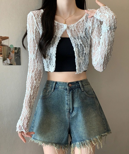 shopnikoniko(ショップニコニコ)の「フラワーレース ショート丈 カーディガン(カーディガン/ボレロ・レディース・ブラック/ホワイト・フリー)」の6枚目の写真