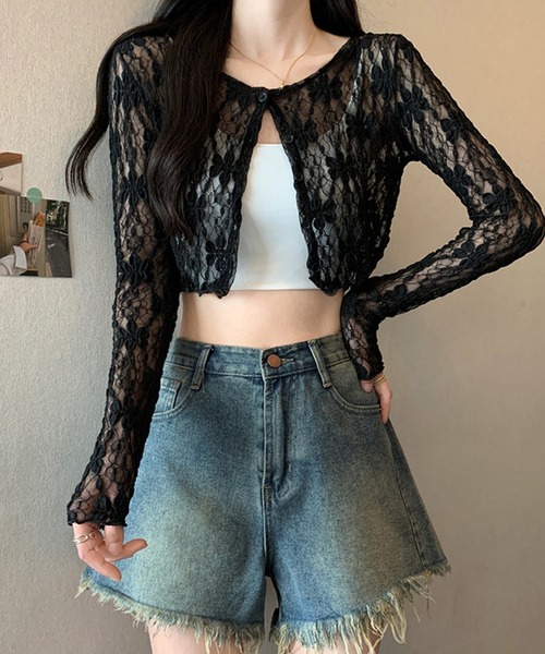 shopnikoniko(ショップニコニコ)の「フラワーレース ショート丈 カーディガン(カーディガン/ボレロ・レディース・ブラック/ホワイト・フリー)」の10枚目の写真