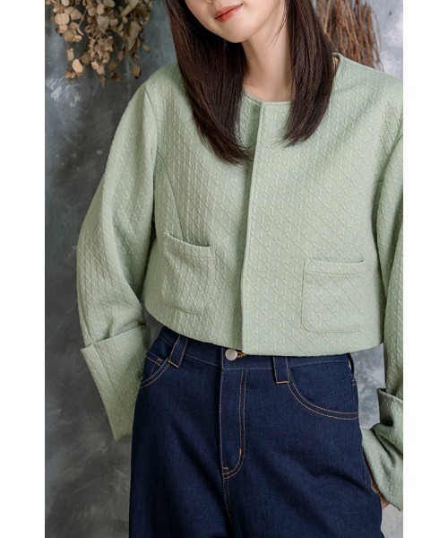 Nora Lily（ノラリリー）の「【Nora Lily】Collarless Short Jacket(UNISEX)（その他アウター・メンズ・ブラック/ミント/アイボリー・FREE）」の3枚目の写真