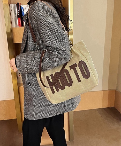 Miniministore(ミニミニストア)の「キャンバストートバッグ ロゴ肩掛けバッグ(トートバッグ・レディース・ブラック/ベージュ/キャメル/レンガ・FREE)」の20枚目の写真