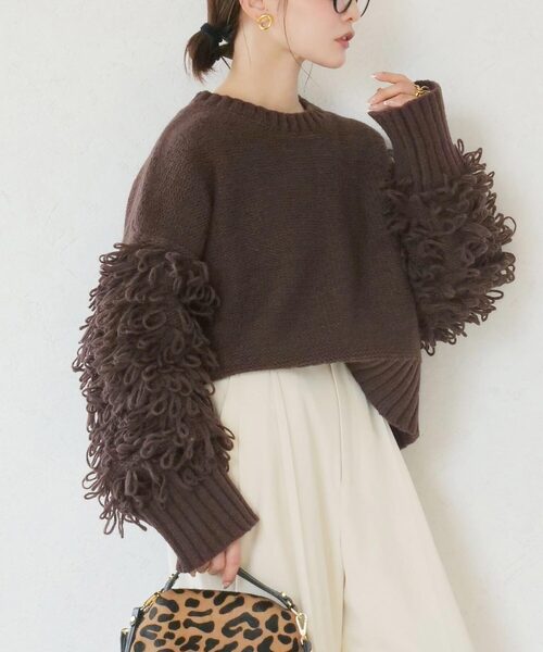 KOBE LETTUCE（コウベレタス）の「[ 田中亜希子さんコラボ ] 選べる2タイプ ループヤーンニットトップス（ニット/セーター・レディース・ブラウン/ピンク系/ライトグレー系/アイボリー系/アイボリー/ブラウン系/ライトグレー/ピンク・M/M1）」の5枚目の写真