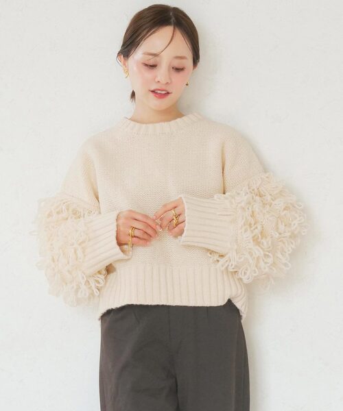 KOBE LETTUCE（コウベレタス）の「[ 田中亜希子さんコラボ ] 選べる2タイプ ループヤーンニットトップス（ニット/セーター・レディース・ブラウン/ピンク系/ライトグレー系/アイボリー系/アイボリー/ブラウン系/ライトグレー/ピンク・M/M1）」の6枚目の写真